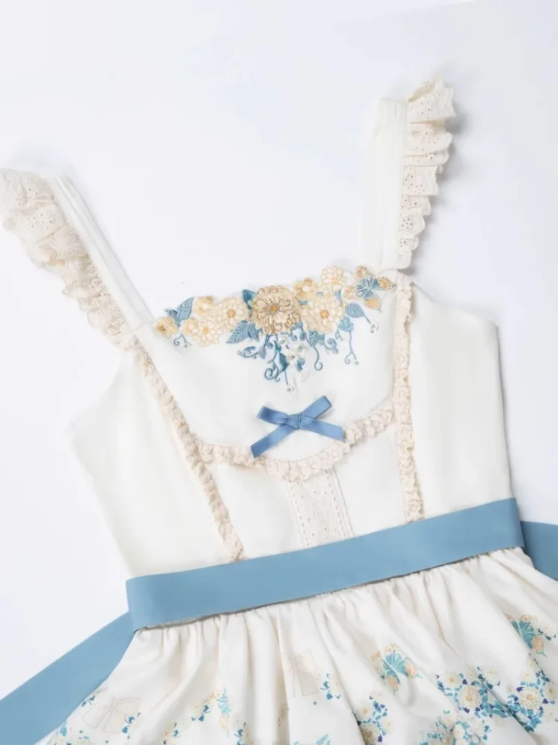 New Japanese Original Lolita Style Classic Pastoral Print Embroidery Four-section Pendulum Jsk Suspender Dress Women's Clothing