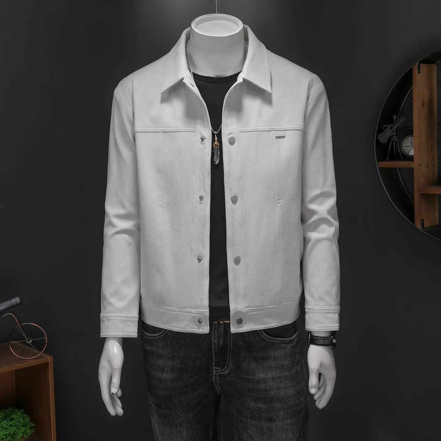 2026 Spring Autumn Men's Business Casual Jacket Korean Simple Motorcycle Suede Jackets Social Streetwear Coat Men Clothing