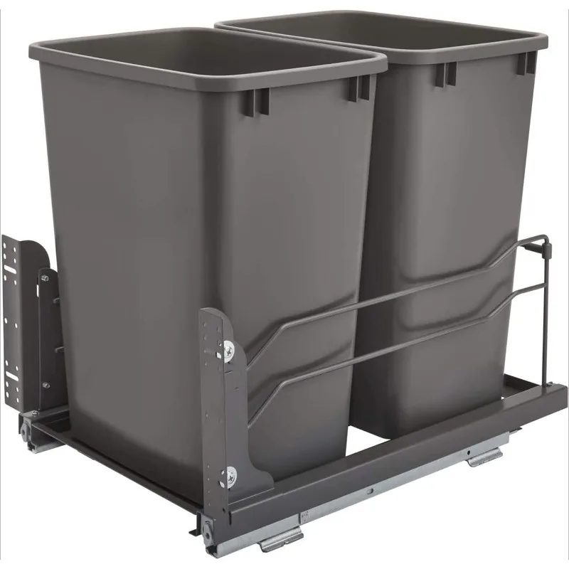 Steel Bottom Mount Double Pullout Waste Container for Under Kitchen Cabinets with Soft-Close Slides, Orion Gray