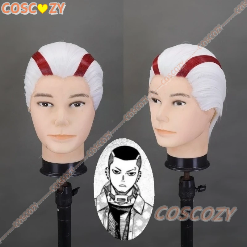 วิกผมคอสเพลย์ตัวละครดันดาดันเมน วิกผมสีขาวมีไฮไลท์สีแดง ทำจากผมสังเคราะห์สั่งทำพิเศษ