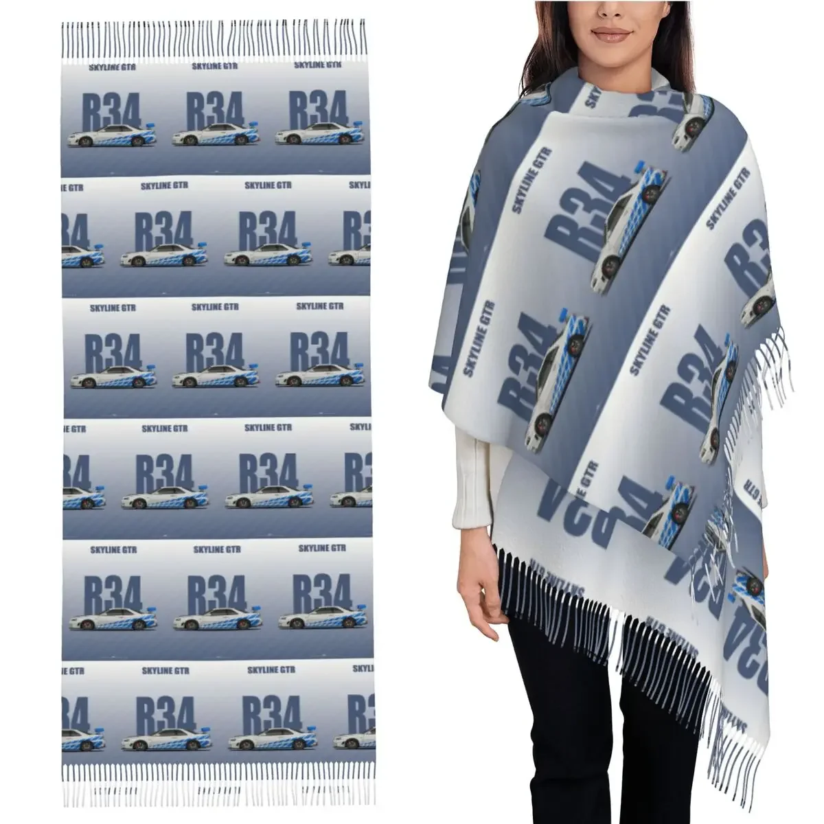 

Skyline GTR R34 1, шарф, шарфы с кисточками, женские мягкие теплые шали и накидки, длинная осенне-зимняя шаль