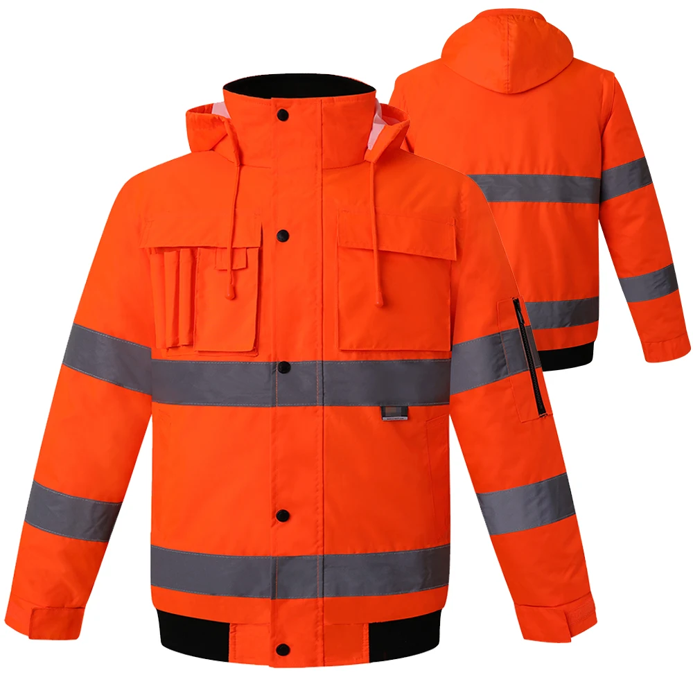 Reflective Jacket Men Winter Hi Vis Orange Waterproof Jacket Cotton Safety Jacket for Men Work Workwear High Visibility Jacket