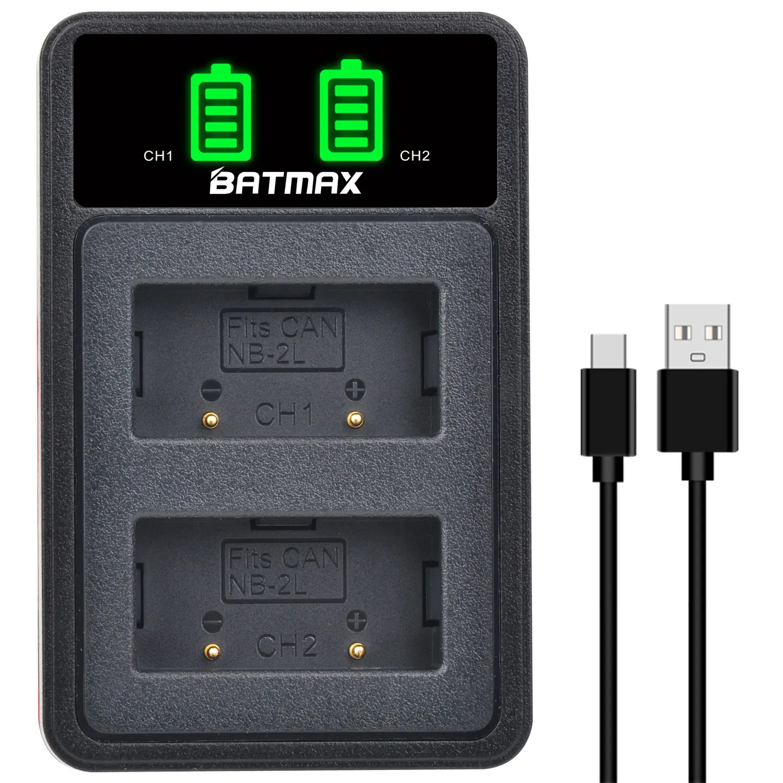 Batmax 1100mAh NB-2L NB-2LH Bateria + Nowa podwójna ładowarka LED USB z portem typu C do Canon EOS 400D S80 S70 S50 S60 350D G7 G9