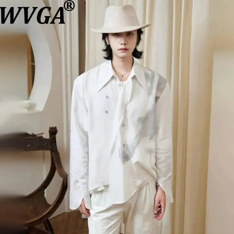 

WVGA Spring Summer New Men Tide Original Printed Irregular Patchwork Trendy Long Sleeve Shirt Niche Chic Casual Tops Ins W25325