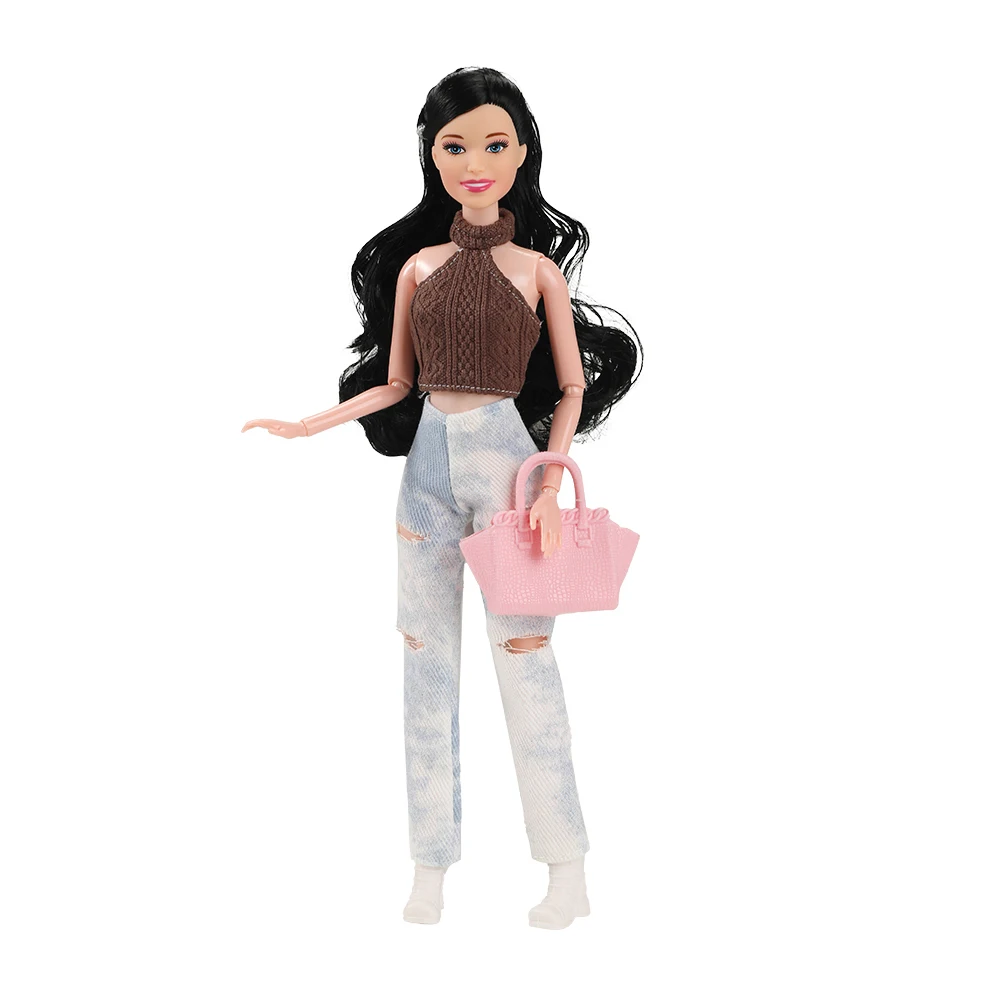 1/6 Scale Babi Princess Doll Toy 30cm BJD Doll Exquisite Makeup Joints Movable Fashion Denim Pant+Vest Set DIY Dress Up Toy Gift