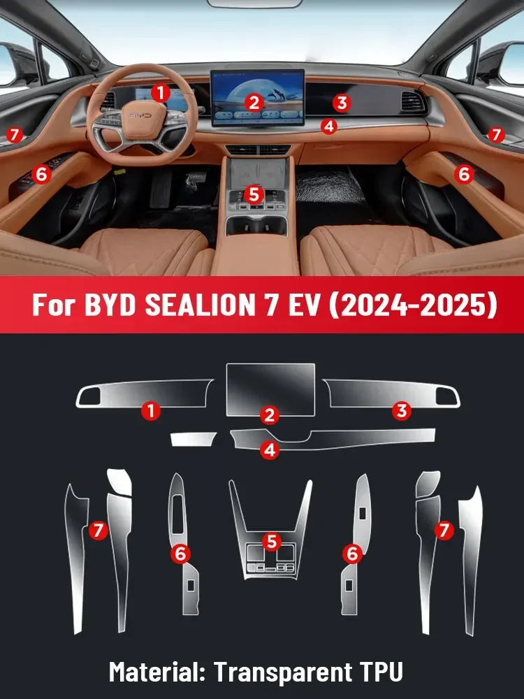 Auto Anti-scratch Car Interior Center Console Media Dashboard Navigation TPU Protector Film For BYD SEALION 7 Electric 2024