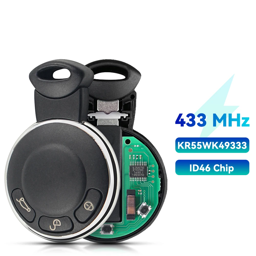Keyyou id46 chip remote autos chl üssel für bmw mini cooper s one d clubman countryman kr55wk49333 868/315/433mhz mit batterie