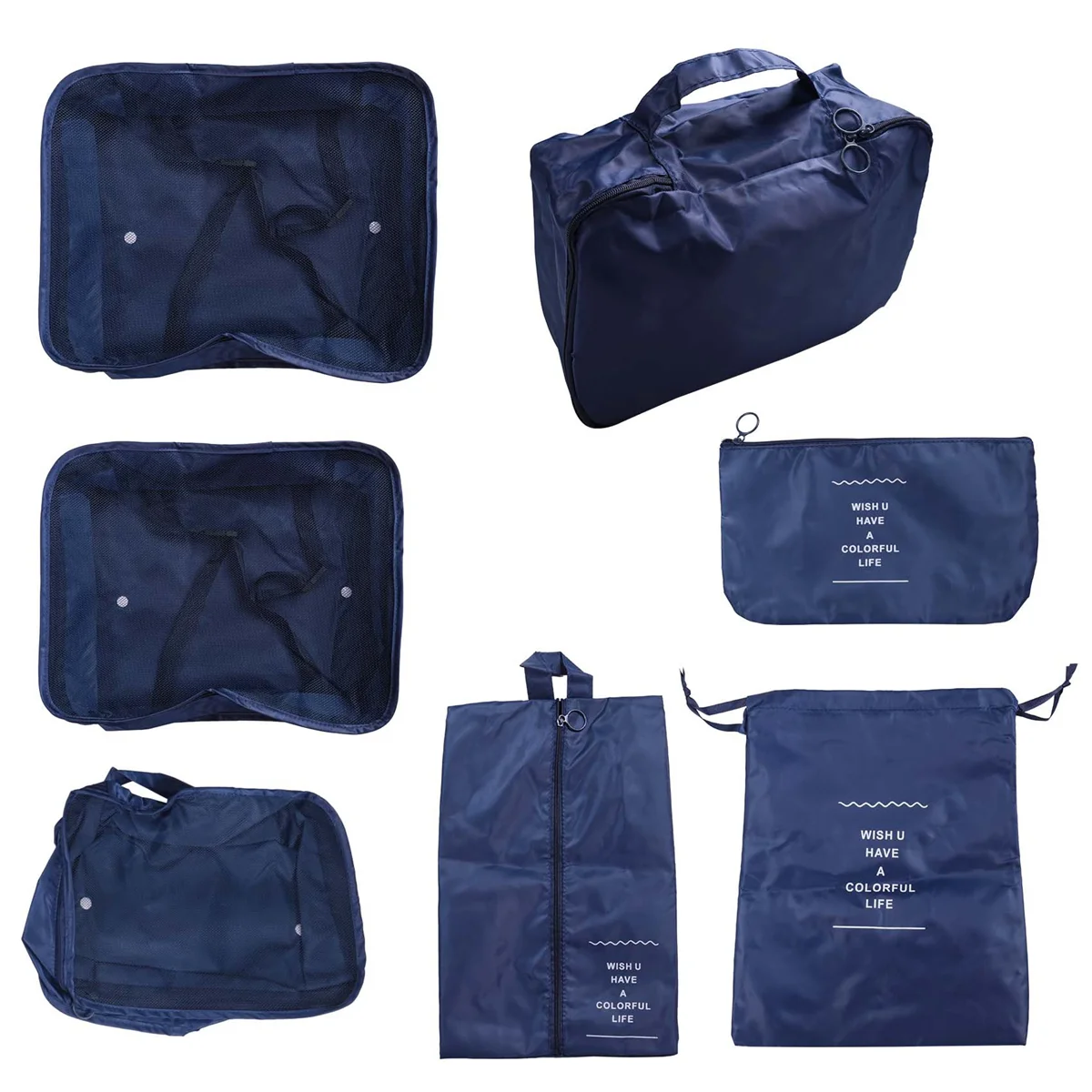 7PC Clothes Bag Set Packing Square Multifunctional Suitcase Organiser Suitcase Organiser Holiday Travel Square Navy Blue