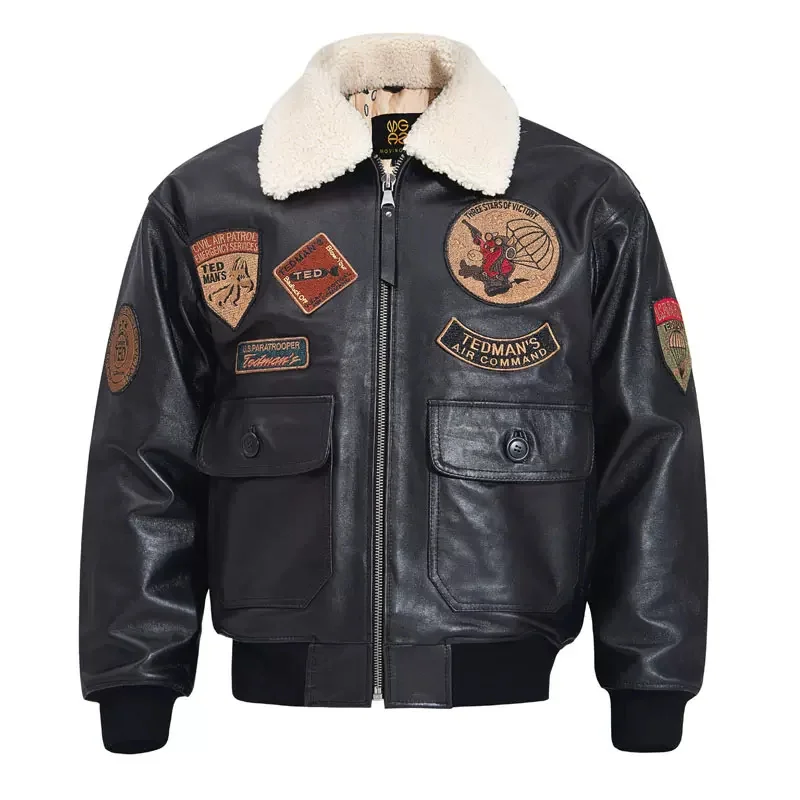 Black Autumn G1 Pilot Leather Jacket Men Military Style Europe Size Natural Soft Sheepskin Aviation Genuine Leather Coat