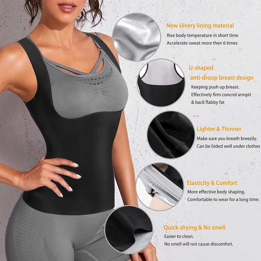 Sauna zweetvest voor vrouwen, Gym gewichtsverlies, Workout Tank Top, Afslankshirt, Heat Trapping Sweat Compression Vest, Zomer, 1Pc