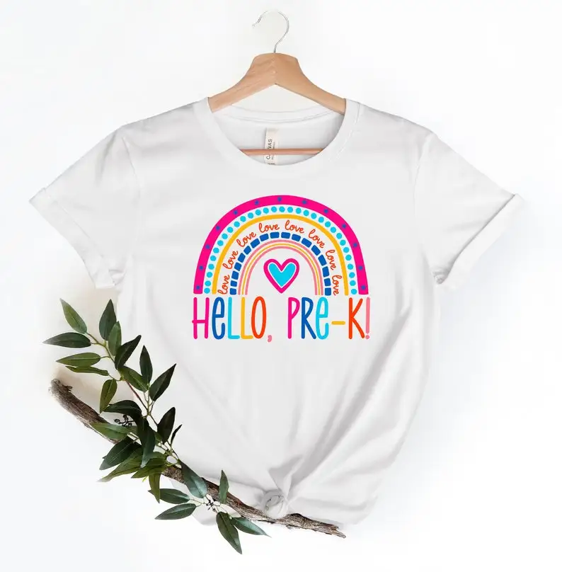 Hello Preschool  Christmas Streetwear harajuku funny Shirt Short Sleeve Top Tees O Neck 100%cotton goth y2k kawaii Drop Shipping