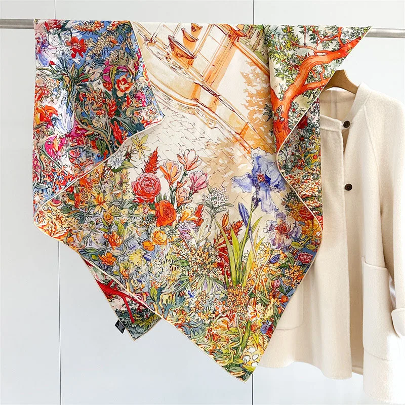 

Floral Wool Blanket Scarf Shawl Large Square Wool Scarves Poncho Cape Womens Double Sided Autumn Winter Scarves Wraps 53"x53"