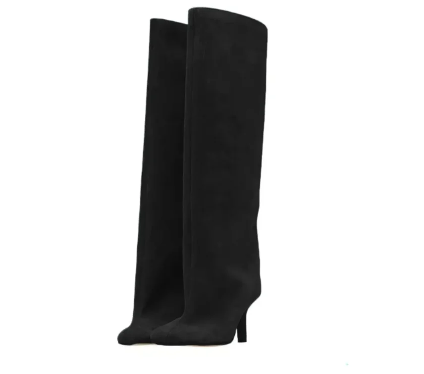 2025Women\'s Autumn and Winter New Slim Fit High Heels Knee High Boots Fashionable Plus Size Medium Long Boots Knight Boots