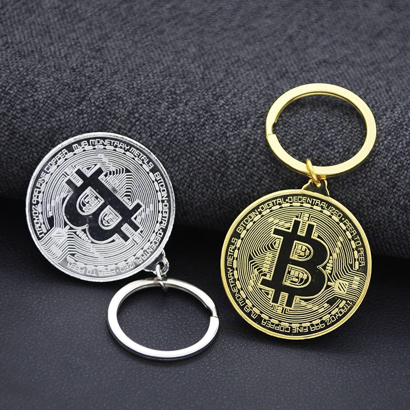 1 piece Bitcoin Commemorative Collectors Coin keychain Bitcoin Key Chain Silver Plated Alloy Bitcoin Key Ring Friends Gifts