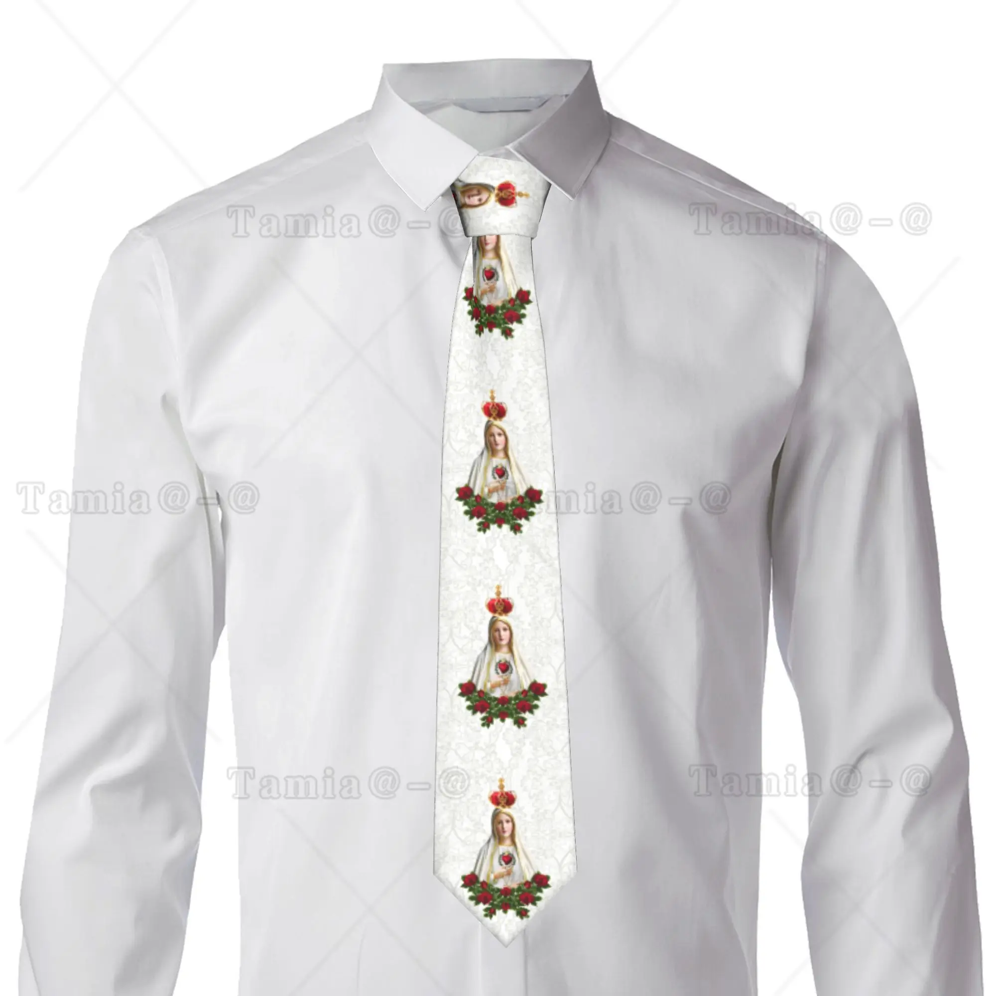 Custom Our Lady of Fatima Virgin Mary Tie Men's Formal Silk Portugal Rosary Catholic Necktie for Wedding