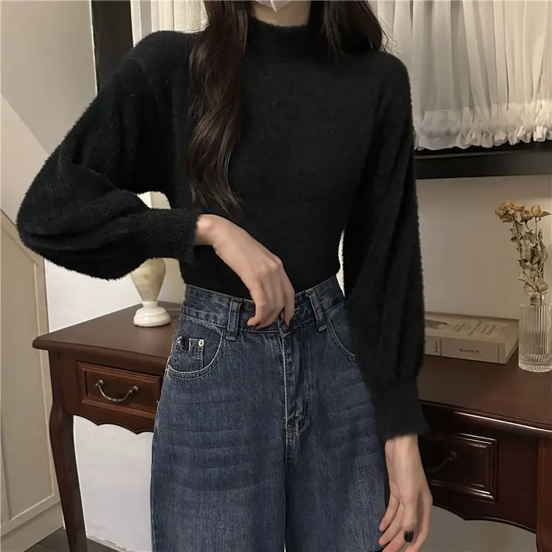 Autumn Winter New Solid Color Fashion Long Sleeve Sweater Women High Street Cute Youth All-match Pullovers Elegant Chic Tops