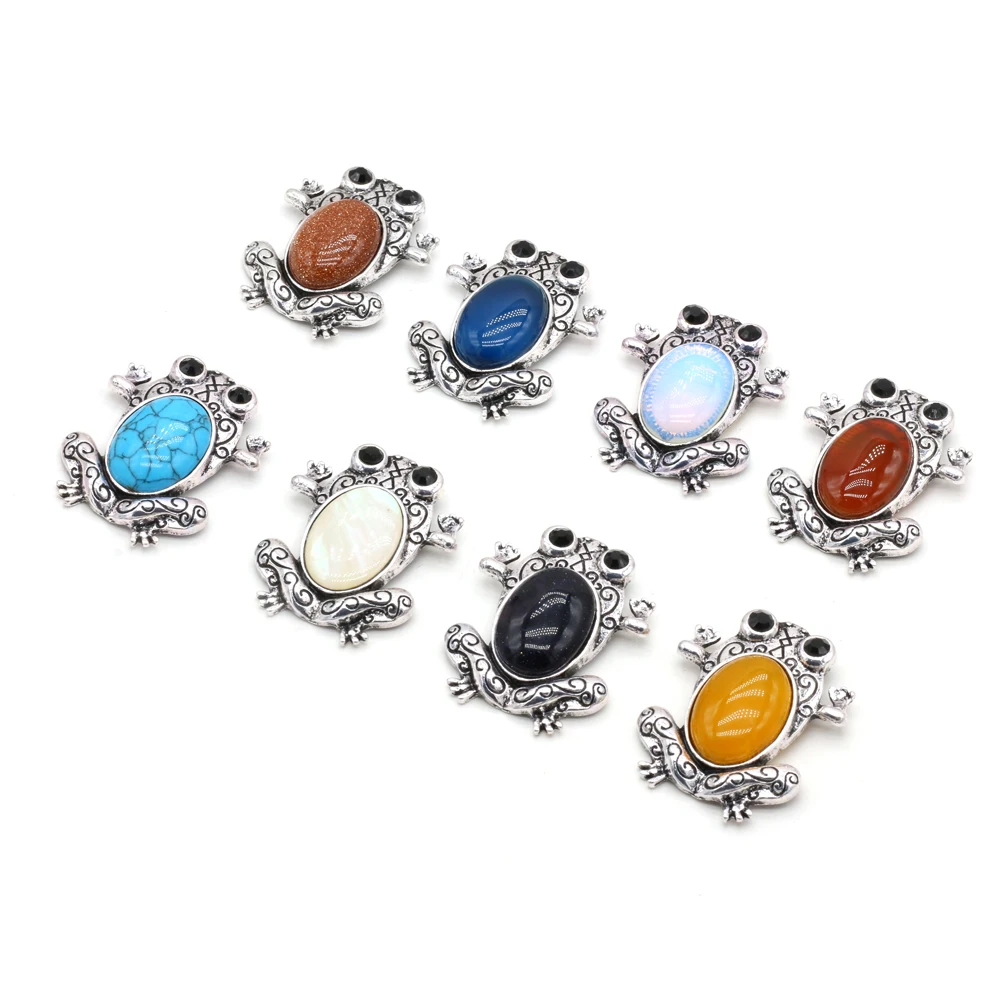 45x35mm Frog Shape Natural Stone Crystal Brooch Pendant Charms for Jewelry Making DIY Necklace Bracelet Earrings Accessories