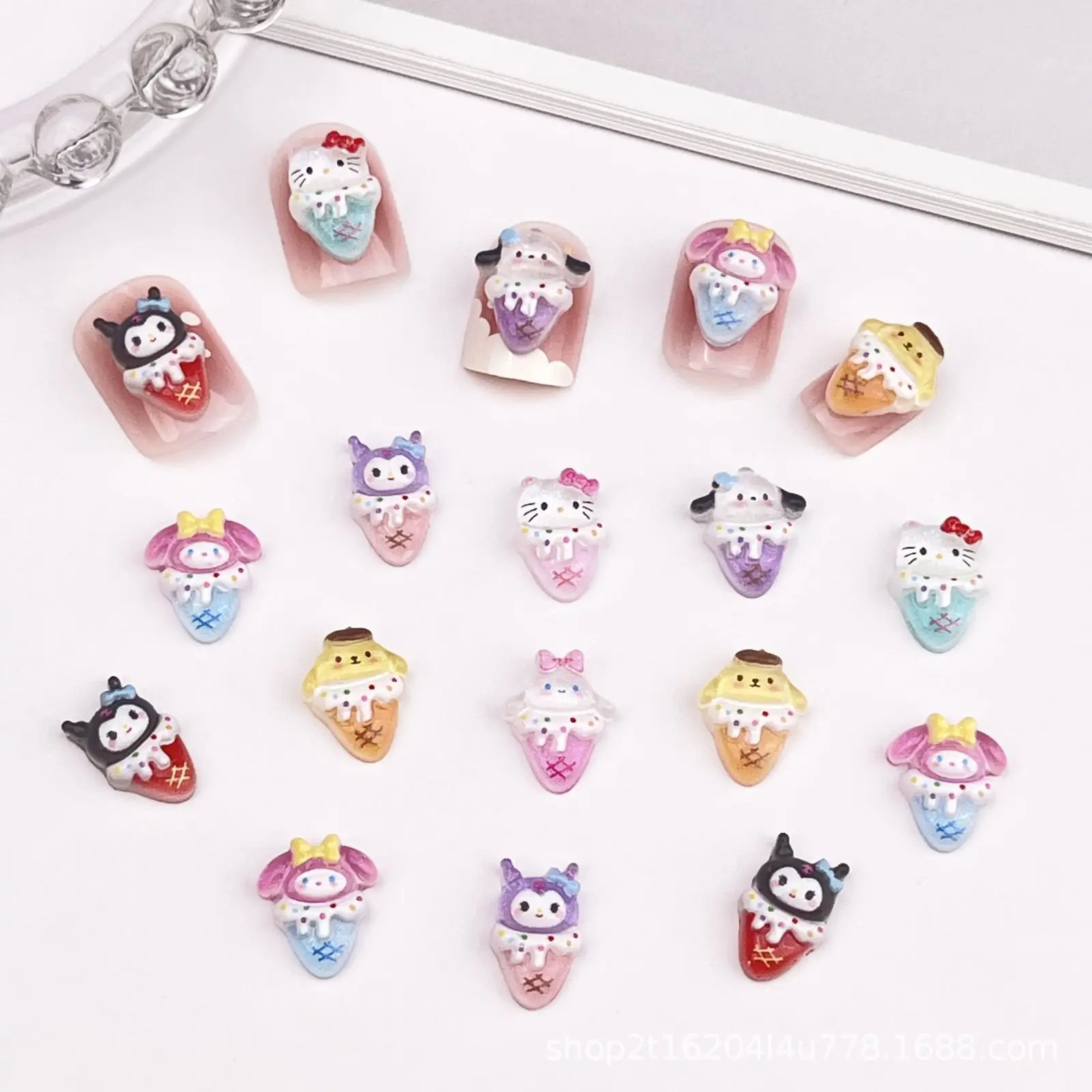 50Pcs New Cartoon Nail Accessories Summer Ice Cream Kuromi Melody KT Cat DIY Nail Decoration