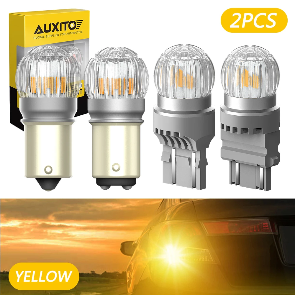 2X AUXITO 300% Bright Yellow LED 1156 P21W BA15S BAY15D T20 7440 W21W 7443 Turn Reverse DRL Canbus Signal Lights 12V 3030SMD 360