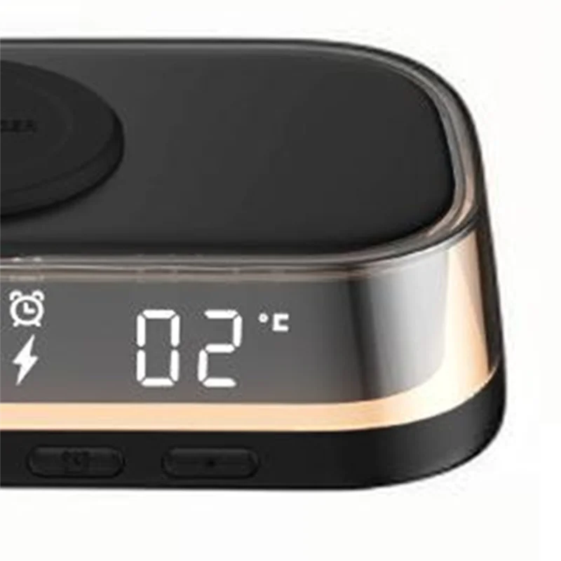 Wireless Charger 15W Multi-Function Desktop Wireless Charger Clock Alarm Thermometer Night Light-[Y03A]