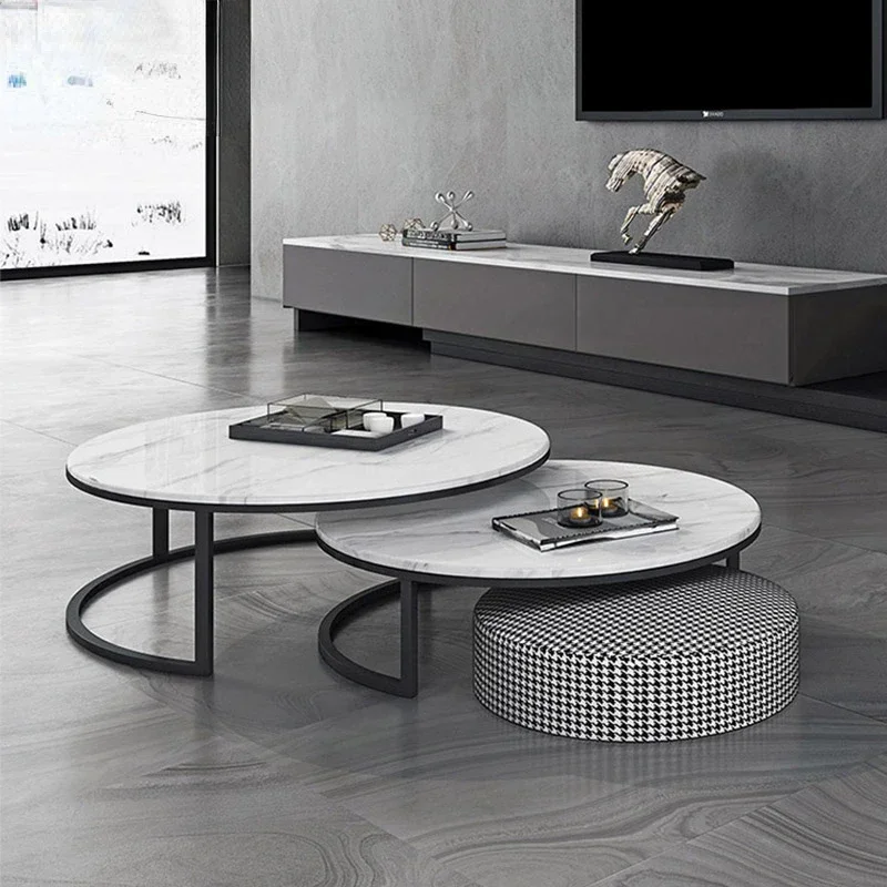 

Luxury tea table TV cabinet combination modern living room small family marble round Nordic Italian designer tea table