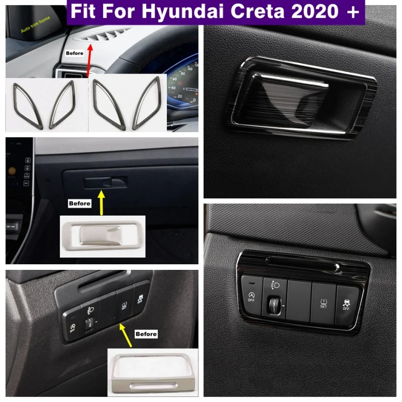 

Car Dashboard Air AC Outlet Vent Lights Switch Control Glove Storage Box Cover Trim For Hyundai Creta 2020 - 2022 Interior Decor