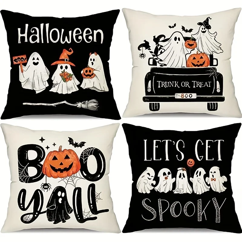 

Halloween Pillow Cover 45x45cm Ghost & Pumpkin Prints Outdoor Decor Cases for Sofa Bed Cushion Cover