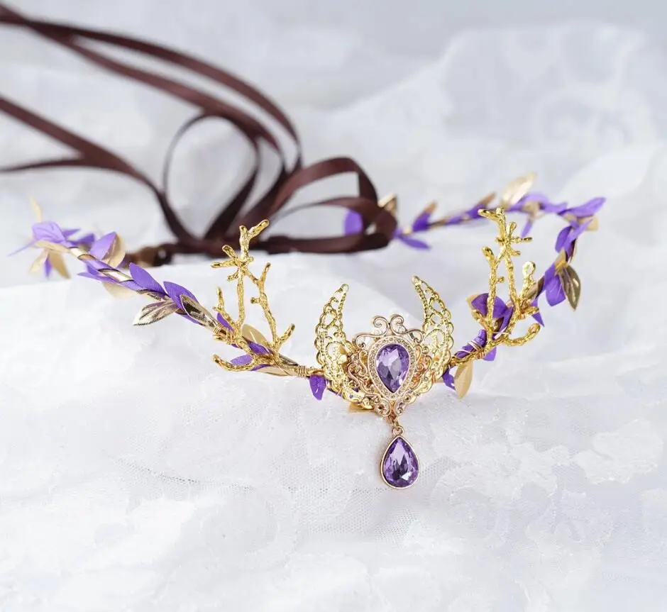 Witch Moon Twig Flower Crown for Women – Boho Bridal Headpiece, Halloween Fairy Costume Hair Wreath, Gothic Party Dress Up Hair