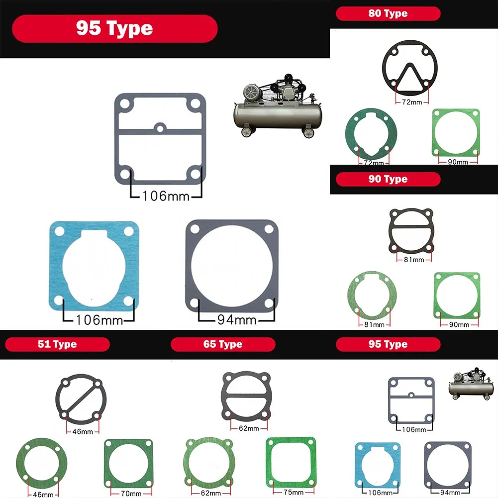 For Air Compressor Head Gasket Set 3PCS 51/65/80/90/95 Type Parts Piston Ring Plastic Portable Rebuild Kit Valve Plate Gaskets