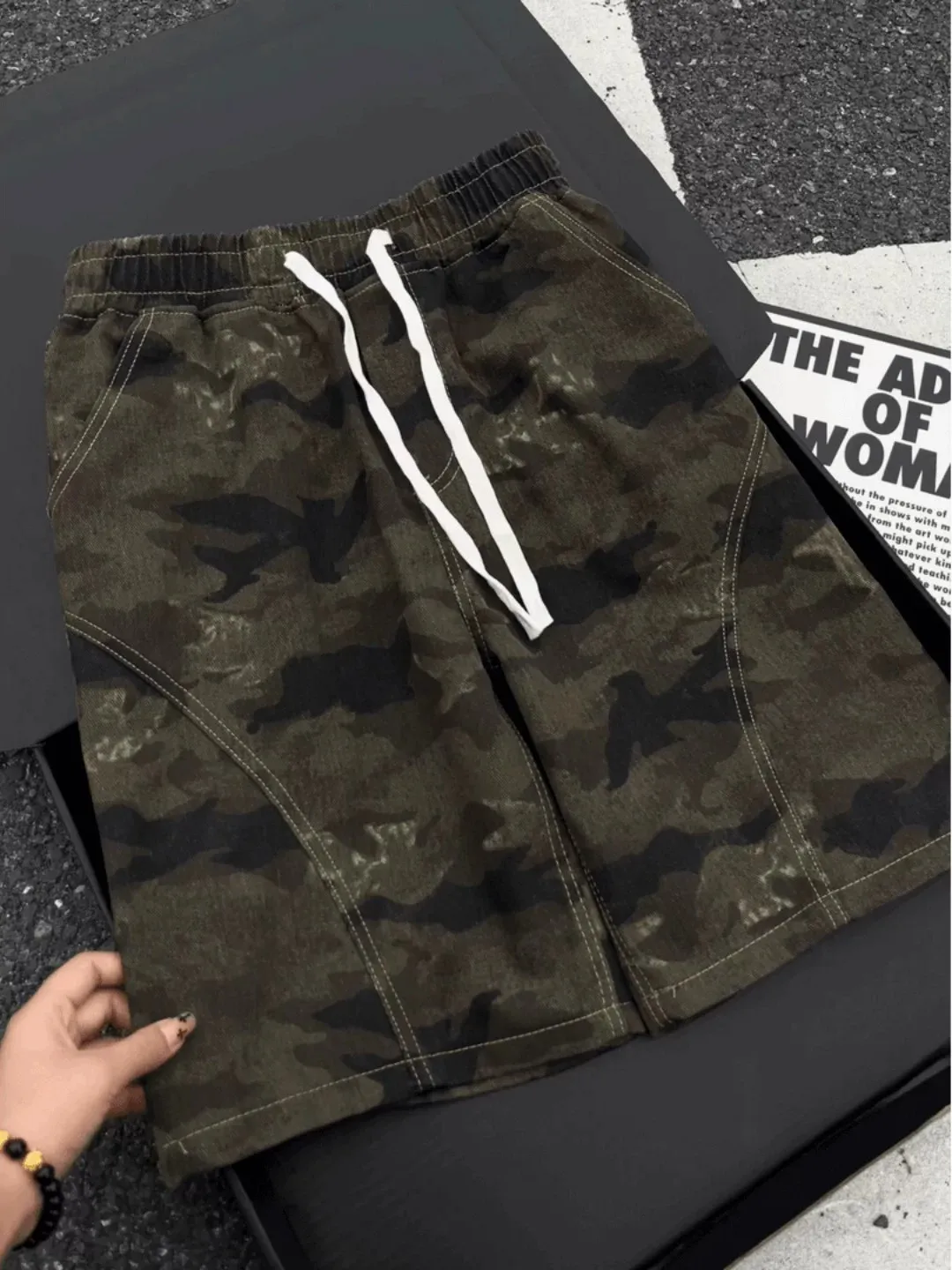 

American High Street Vintage Camouflage Shorts Men Summer Trendy Loose Straight Five-Quarter Drawstring Casual Sports Mid-Pants