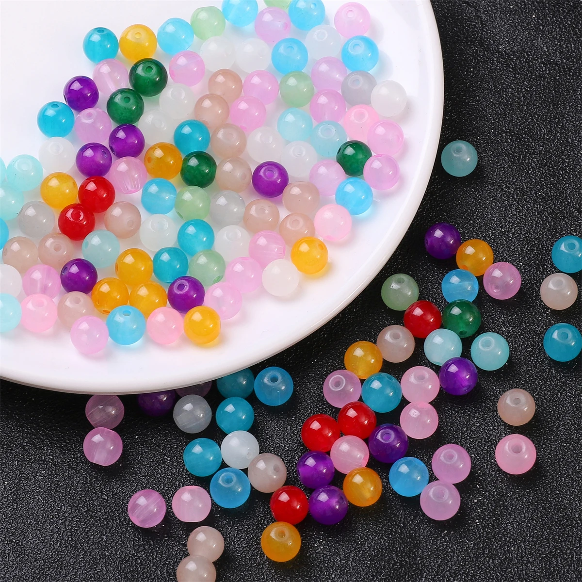 20–100 Stück glänzende, runde Perlen aus Jelly-Imitationsjade-Glas, 4/6/8/10 mm, lose Perlen für DIY-Armbänder, Halsketten, Schmuckherstellung – Detail 4