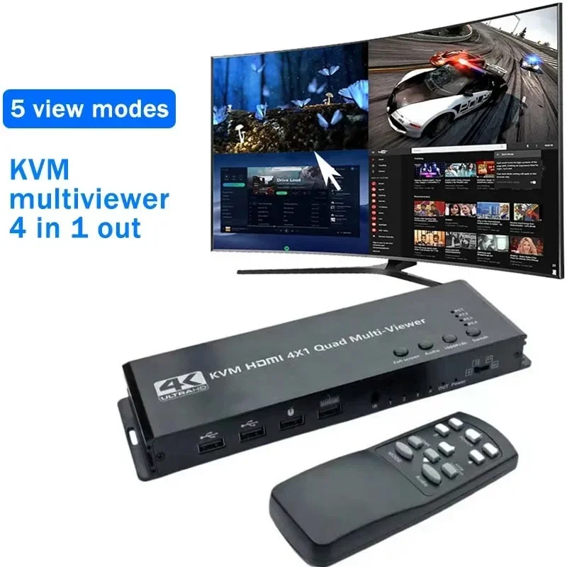 KVM HDMI Multiviewer 4K 4 in 1 Out 1080P Quad Screen 4 Channel HDMI Multi-Viewer Seamless Switch Support USB Mouse and Keyboard