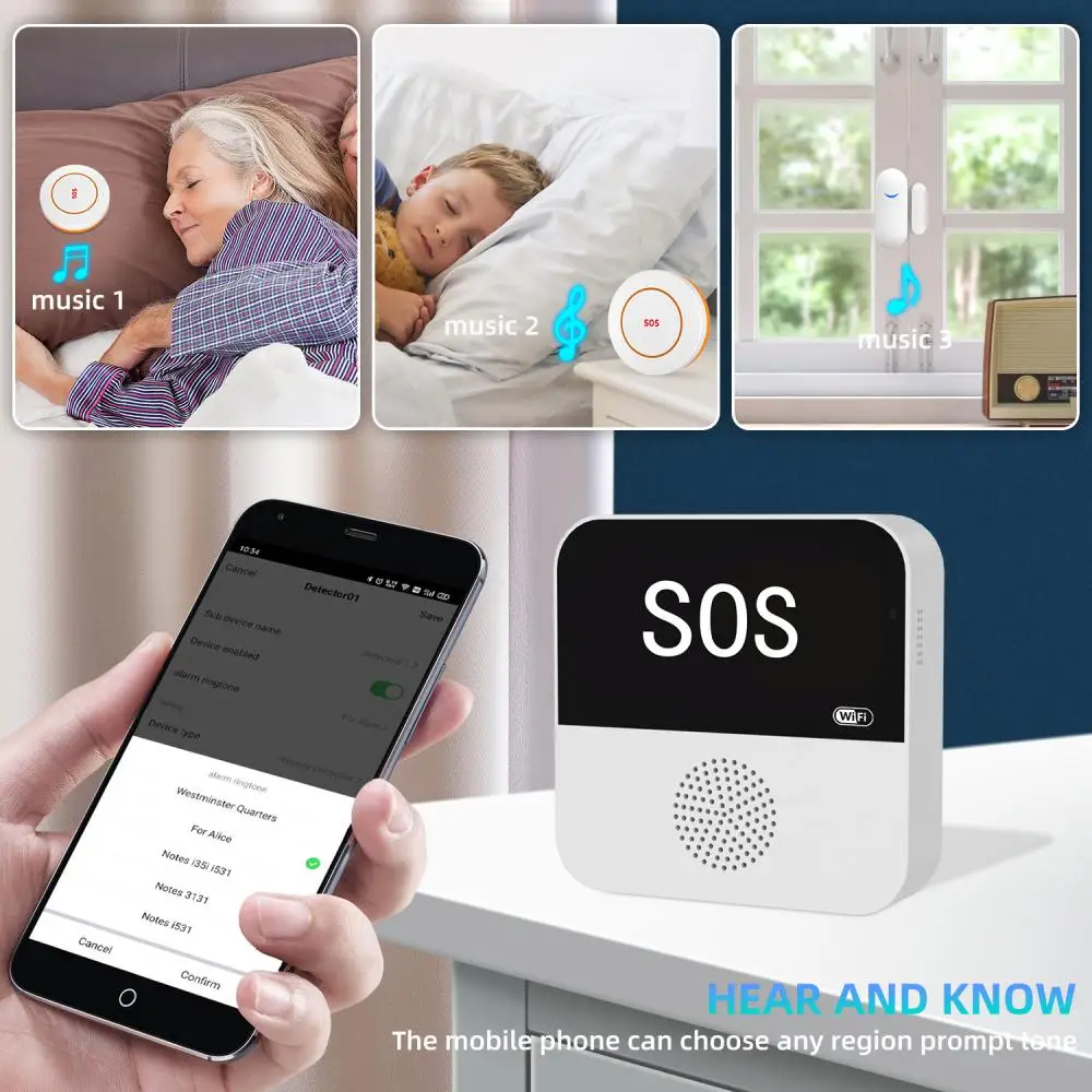 Tuya WiFi SOS Alarm System Smart Life And Home Elderly Emergency Pager Medical Alert Doorbell Function Support Wireless Detector