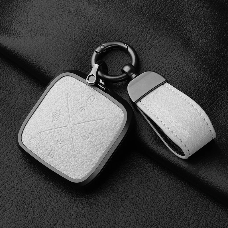 Suitable For  ZEEKR 001 Aluminium Alloy + Goatskin Leather Car Remote Key Case Cover  Beautiful And Atmospheric