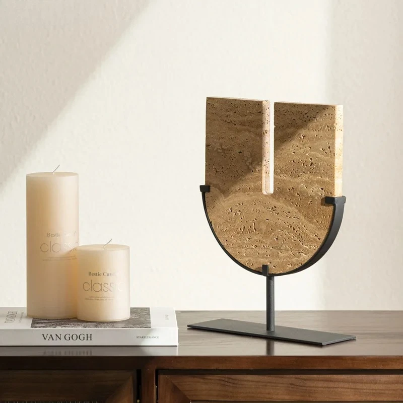Creative Cave Stone Sculpture Desk Decoration Minimalist U-shape Travertine Ornaments Retro Handicrafts Room Aesthetic Decor