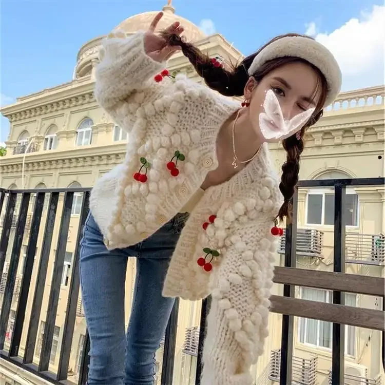 2024 Autumn Winter Women Cardigan Warm Knitted Sweater Jacket Pocket Embroidery Fashion Cardigans Coat Lady Loose Sweaters Z107