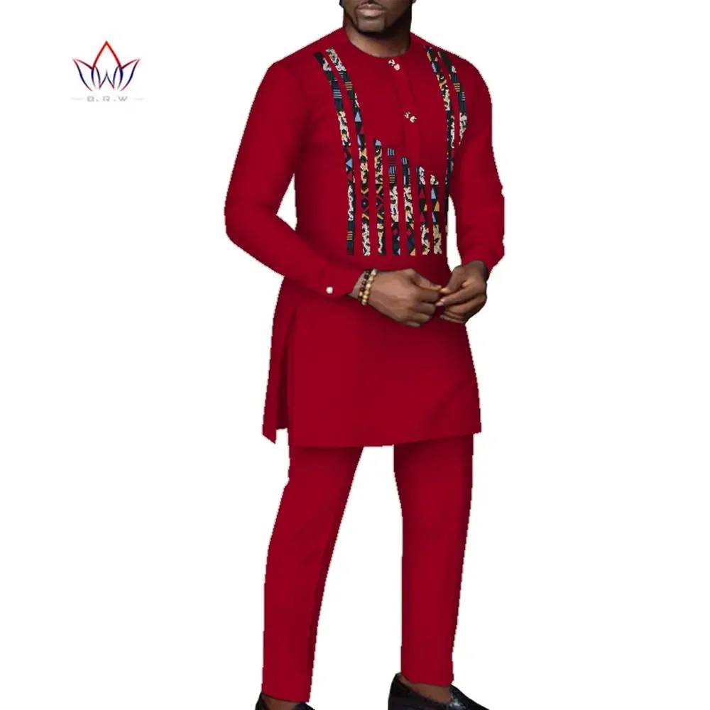 BintaRealWax Africa Style Men 2 Pieces Sets Bazin Riche Plus Size African Clothes Casual Men Top Robe and Pants Set WYN1325