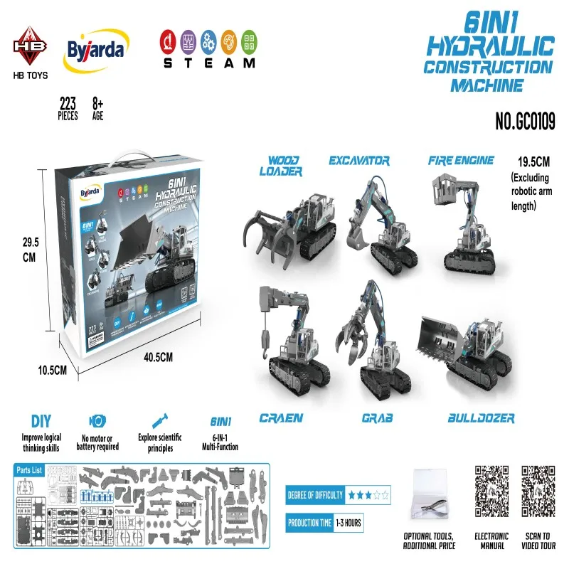 

Children's STEM Science Experiment Set Educational Hydraulic Machinery Assembly Engineering Vehicle Excavator Crane Puzzle Toy