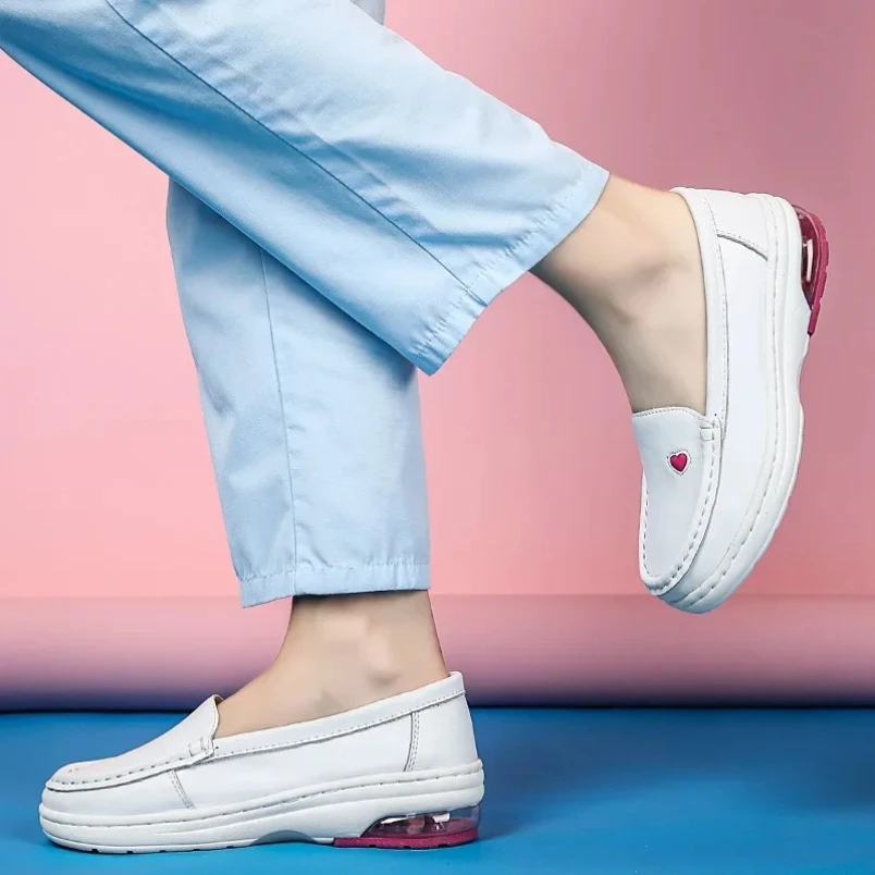 2025 Waterproof Platform Sneakers Women Air Cushion Swing Shoes White Nurse Shoes Cowhide Non-slip Lady Loafers Hollow Wedge view 5