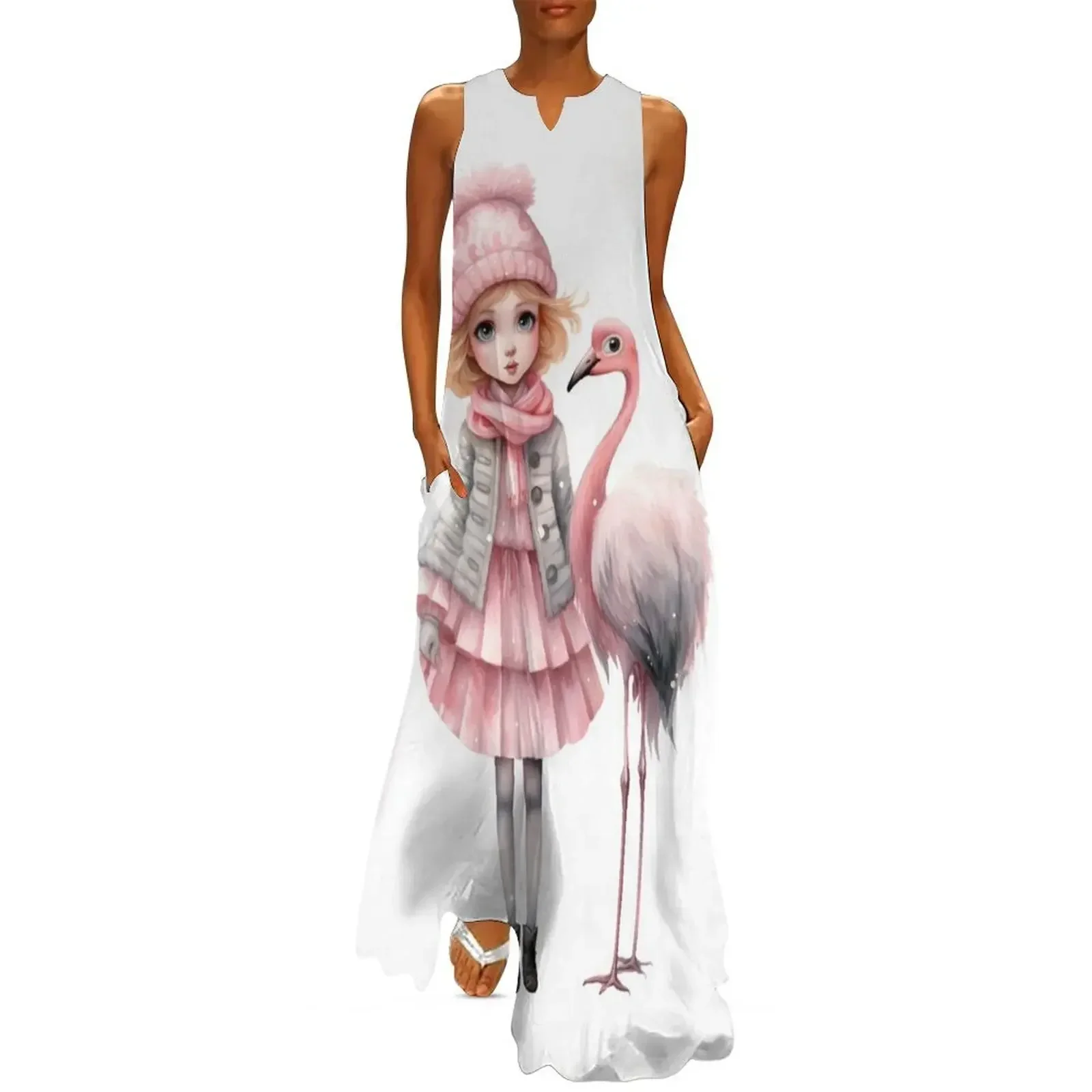 

Pretty in Pink: Girl and Her Winter Flamingo Long Dress dress for women 2025 women long dresses woman dress