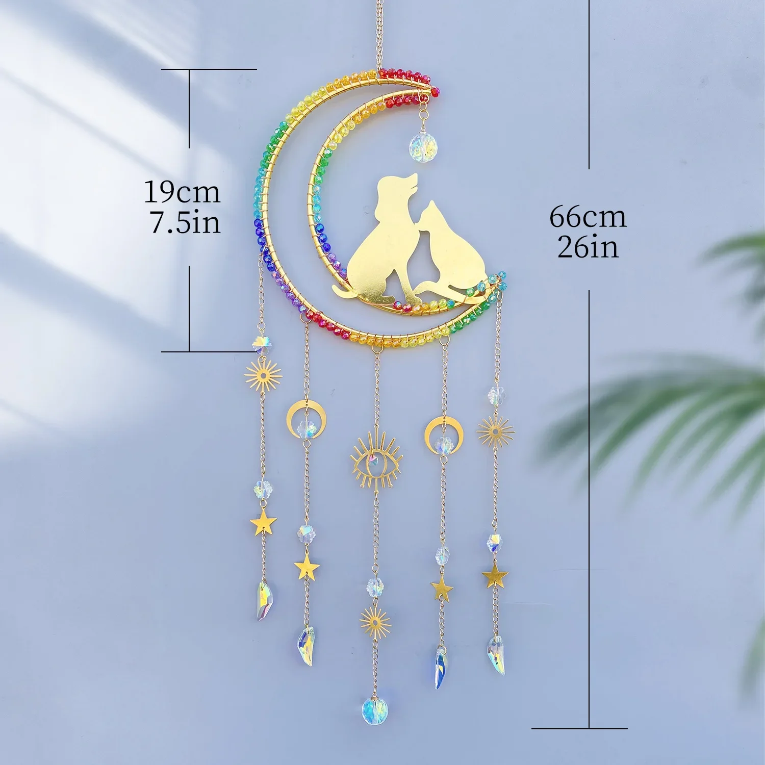 1Pc Cat and dog moon Crystal Pendant Sun Catcher Outdoor Garden Hanging Decoration Ornament