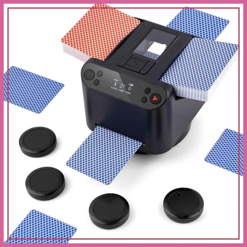 

2-in-1 Automatic Card Shuffler and Dealer for 12 Players, 4 Remotes, 2 Decks, Built-in Games, 360°/180° Deal, Gift Poker Set