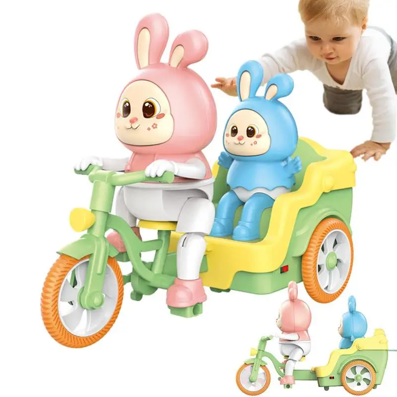 Tricycle électrique lapin avec lumières et musique pour enfants, jouets interactifs Montessori dos, équitation amusante, cadeau d'anniversaire