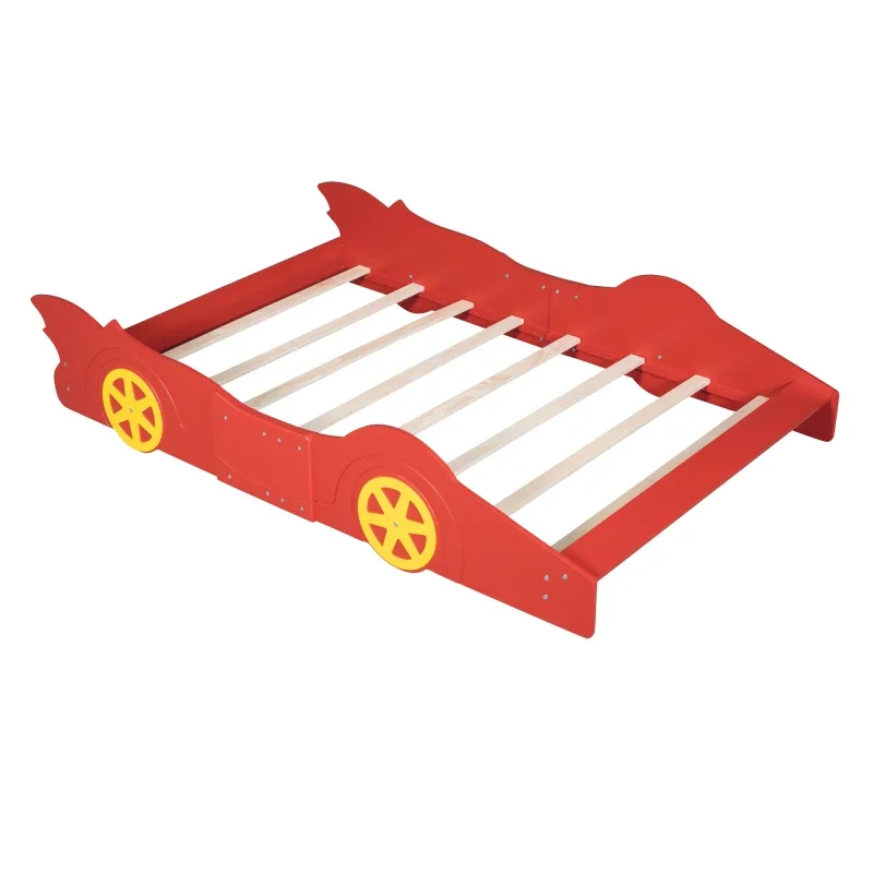 Full Size Race Car-Shaped Plataforma Cama com Rodas, Cama Vermelha