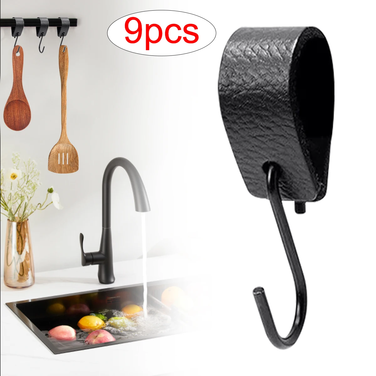 9pcs S Shape PU Leather Hanger Outdoor Camping Hook Multi-functional Dangling Strap Holder Storage Supplies For Home Kitchen