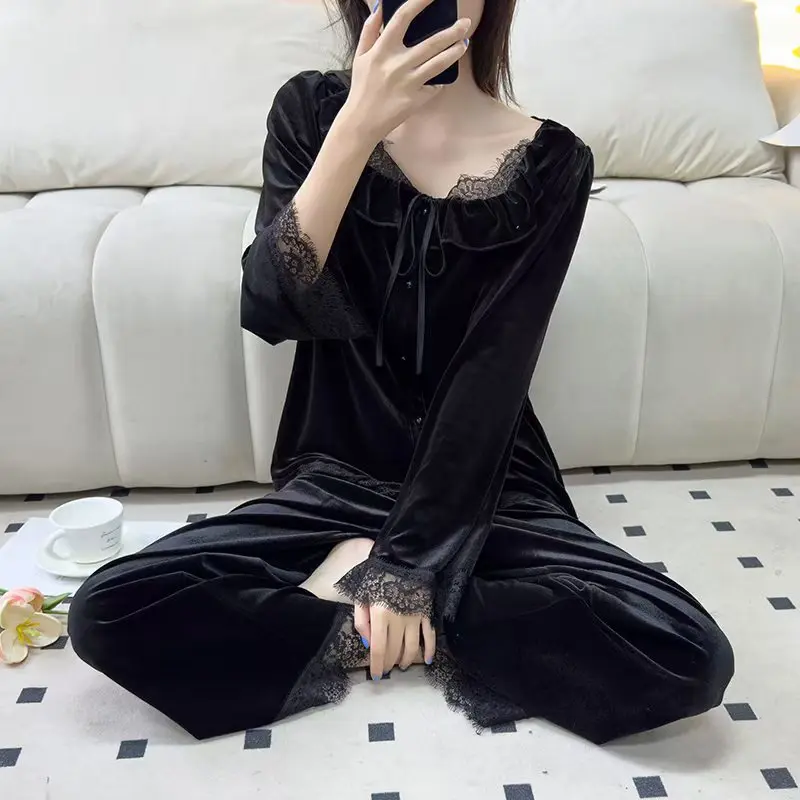 2 قطعة/المجموعة المرأة منامة الخريف والشتاء الطلاب المنزل ارتداء مبطن وسميكة الدافئة الأميرة الملابس الملابس النسائية #3