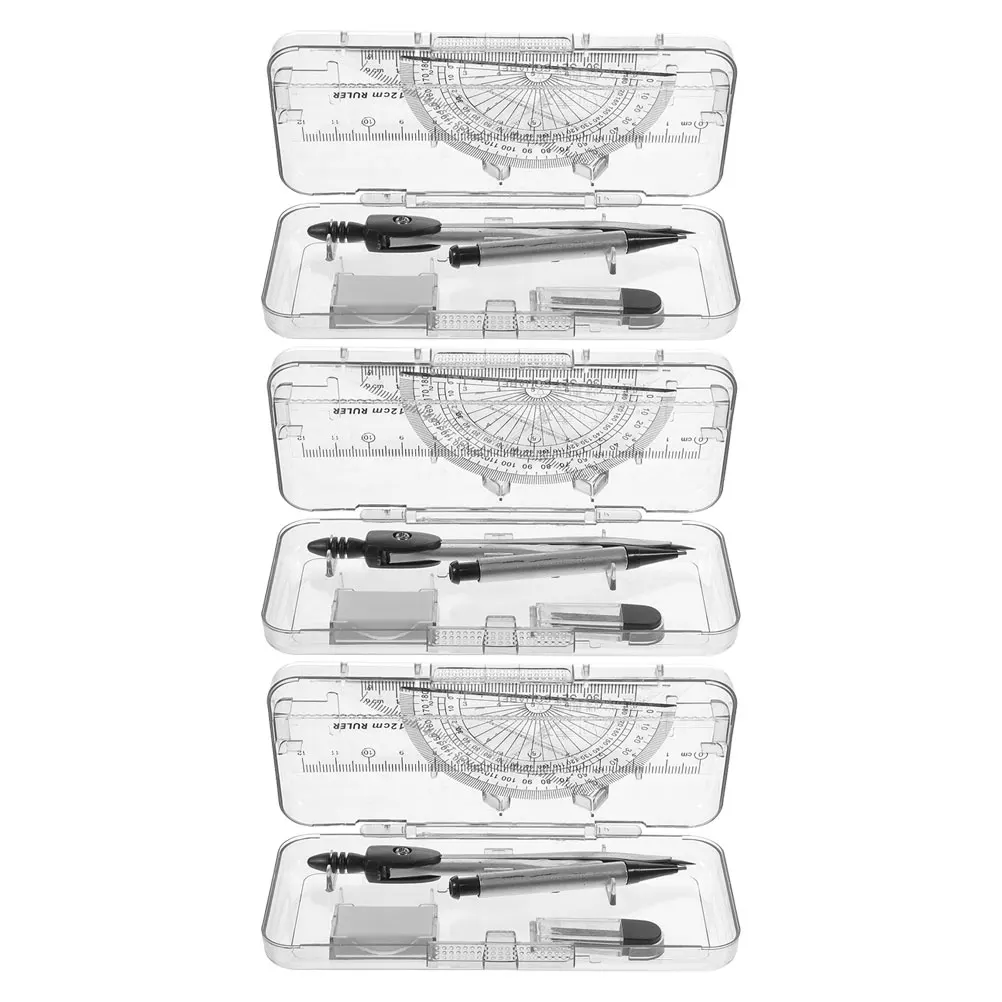 3 Boxes Compass Set Geometry Drawing Tools Small Ruler Protractor Triangle Ruler School Math Efficient Design Built in