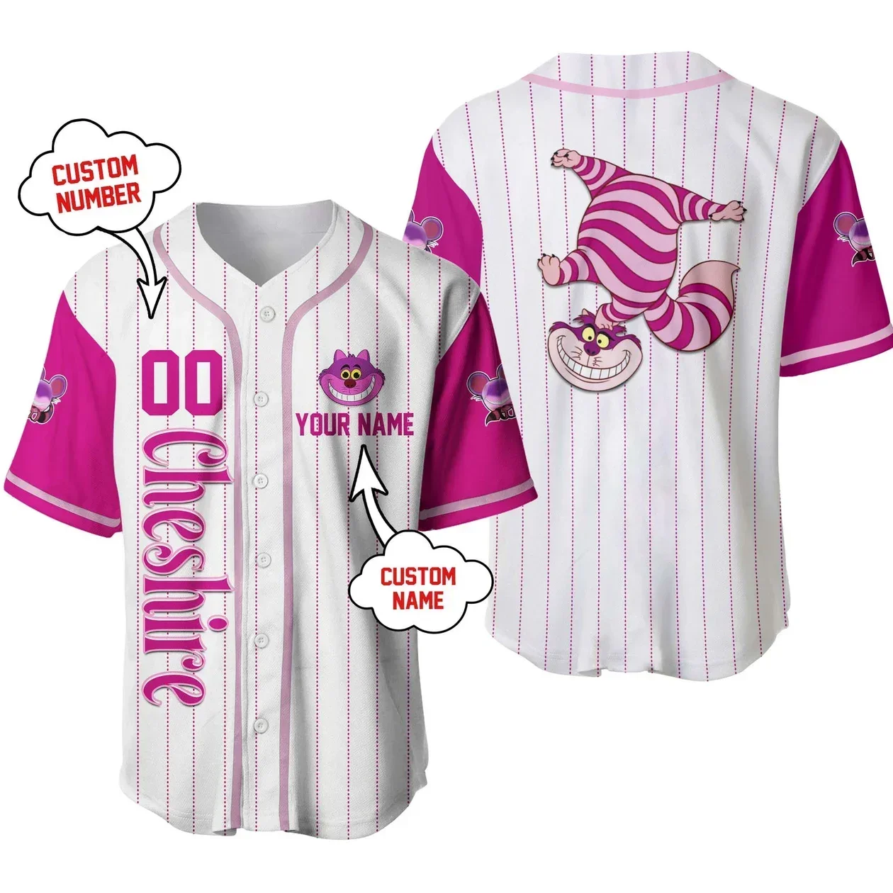 Cheshire Cats Baseball Jerseys Custom Name Men's and Women's Disney Baseball Uniforms Fashion Vintage Short Sleeve Shirt Jerseys