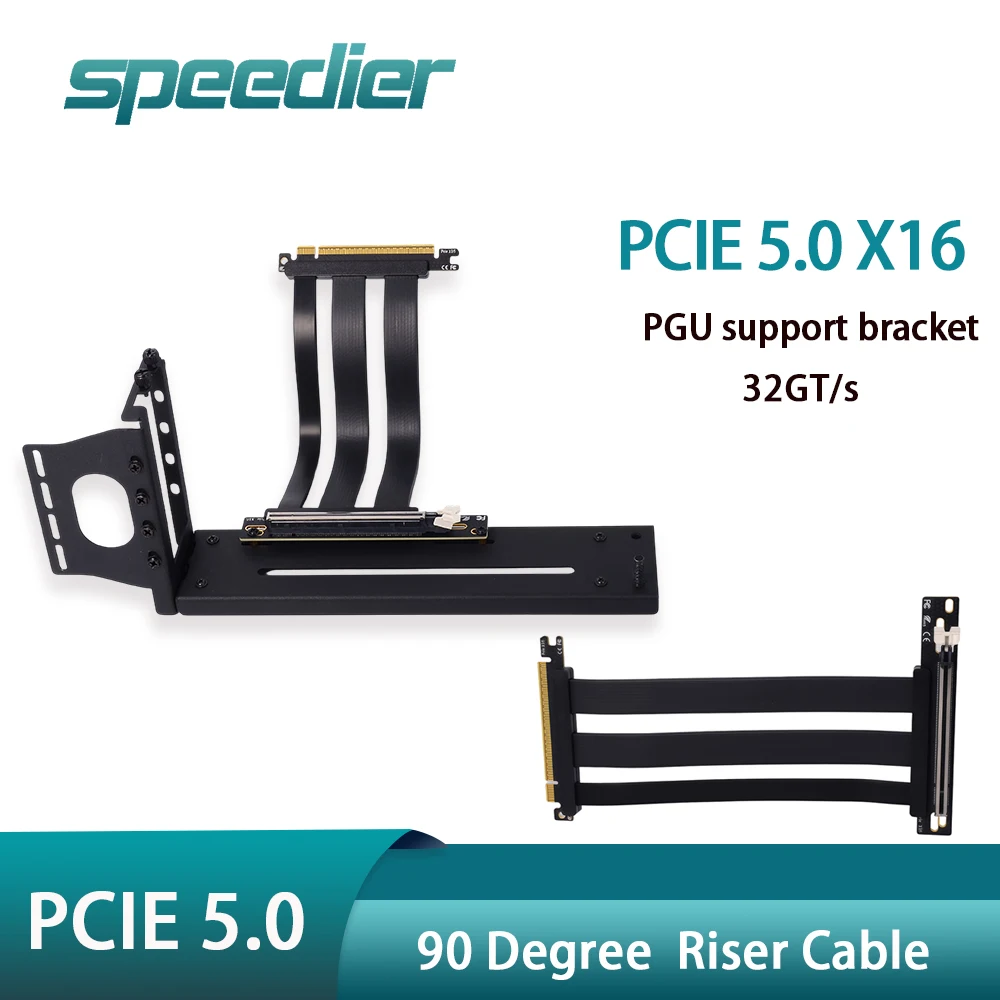PCIE 5.0 X16 Graphics Card Extension Riser Cable 90 Degree Adapter 32GT/s GPU Support Bracket Anti Sag Vertical Mount for AI