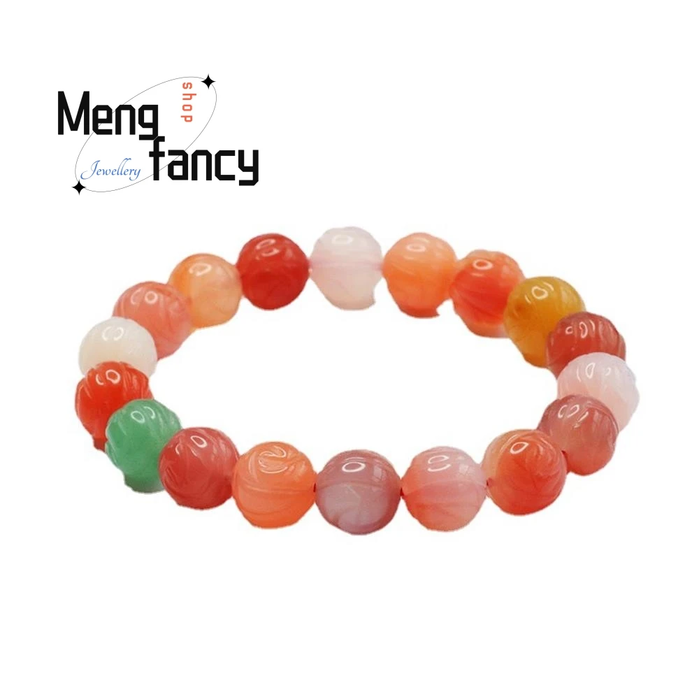Natural Salt Source Agate Strings Lotus Beads Candy Bracelet Colorful Treasure Simple Elegant High-grade Fashion Luxury Jewelry